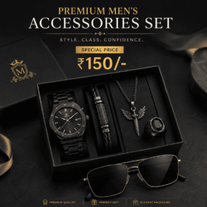 Premium Men’s Accessories Gift Set ₹150 – Stylish Watch, Bracelet, Pendant, Ring & Sunglasses